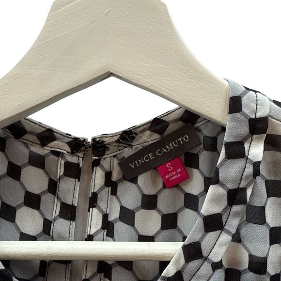 Vince Camuto Sleeveless Geometric Blouse Black White Dot Print Size Small Retro - Picture 2 of 7